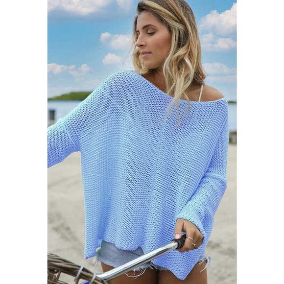 Wooden Ships Sweaters - Wooden Ships Key West Crew Cotton Open Knit Slub Sweater Blue Size X/L H13895b